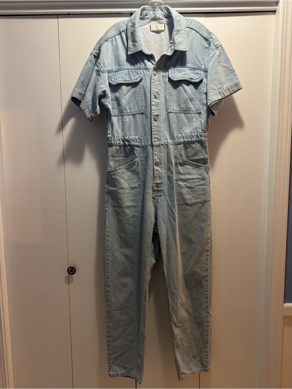 We The Free- Light Wash Denim Short Sleeve Jumpsuit